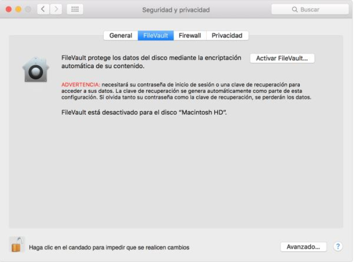 Activar filevault Reparar Mac Madrid